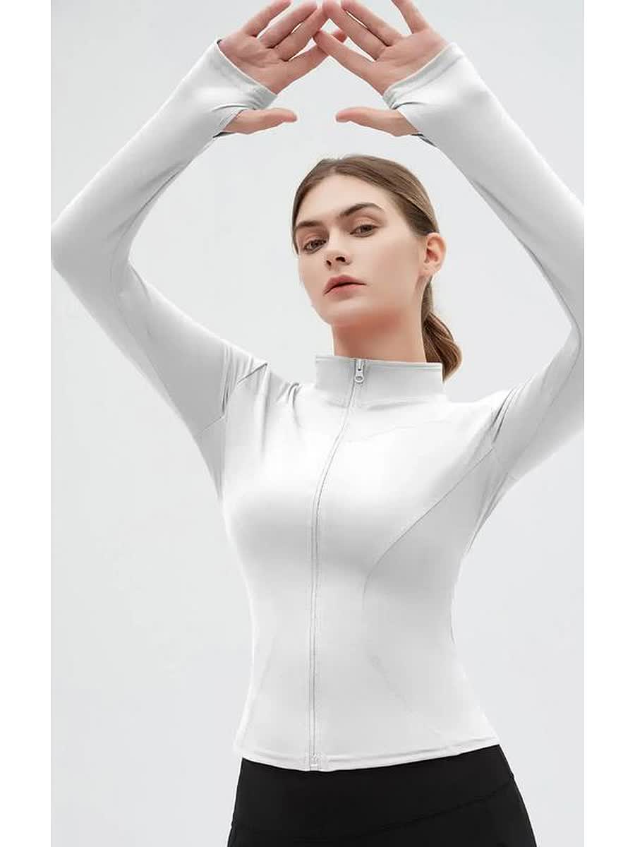 Taillierte Zip-Sportjacke mit Daumenlöchern (Damen)